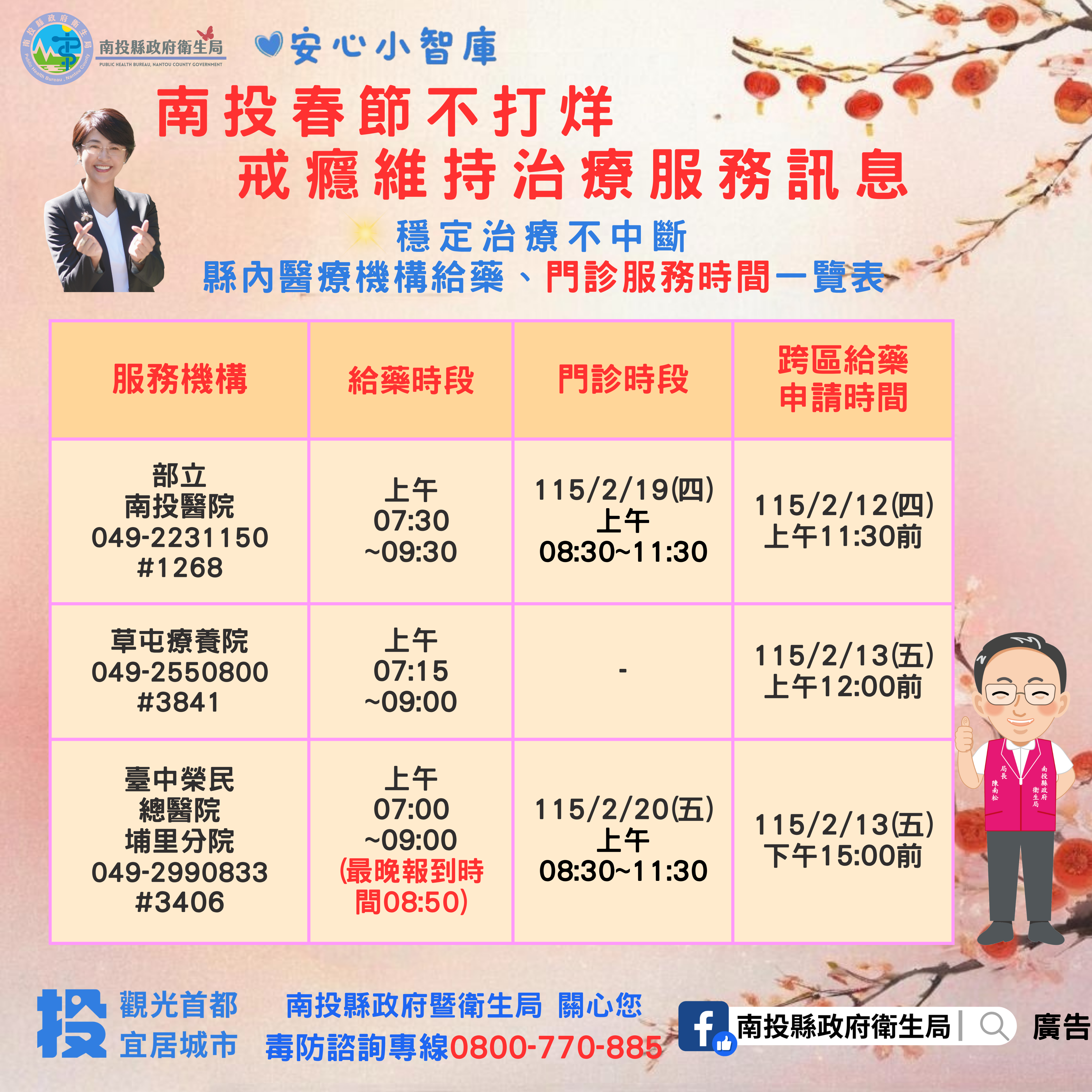 圖片-南投縣衛生局關懷不停歇　春節期間戒癮治療不中斷