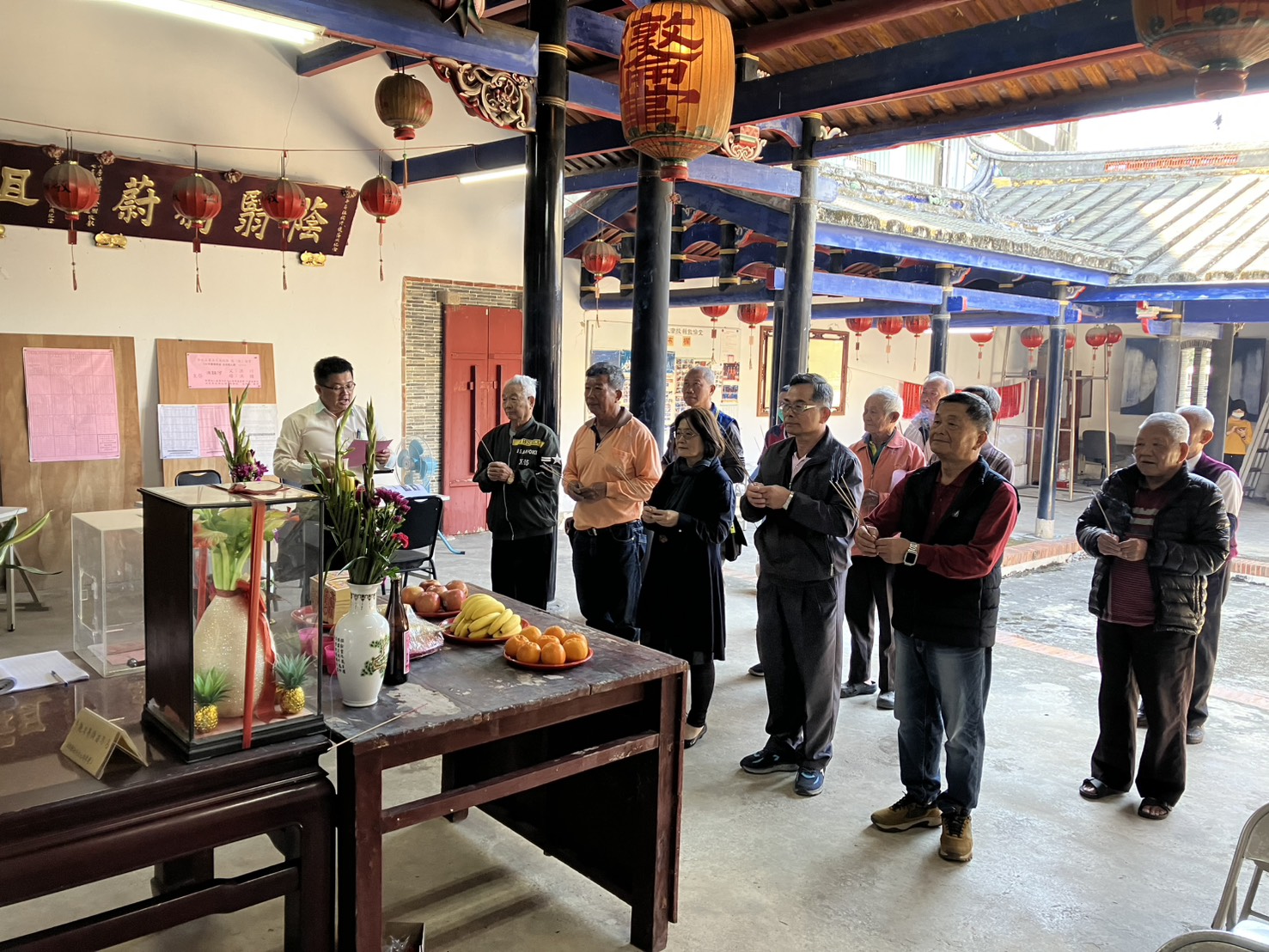 文章圖片-「南投縣縣定古蹟草屯燉倫堂外牆及柱體局部修繕工程」於今（115）年一月十三日開工祈福。