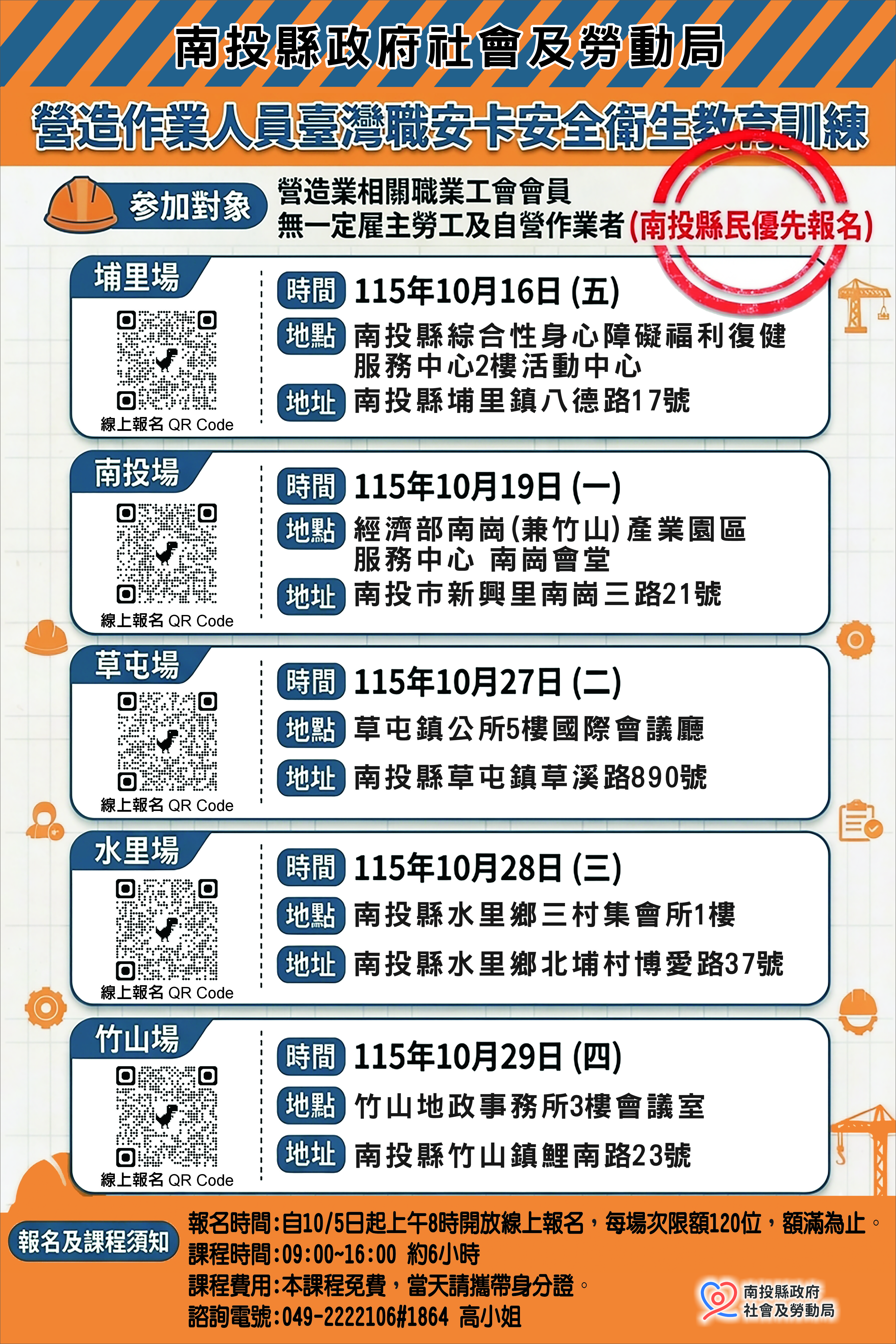 圖片-縣府10月份加開5場「臺灣職安卡」免費課程  10/5開放線上報名
