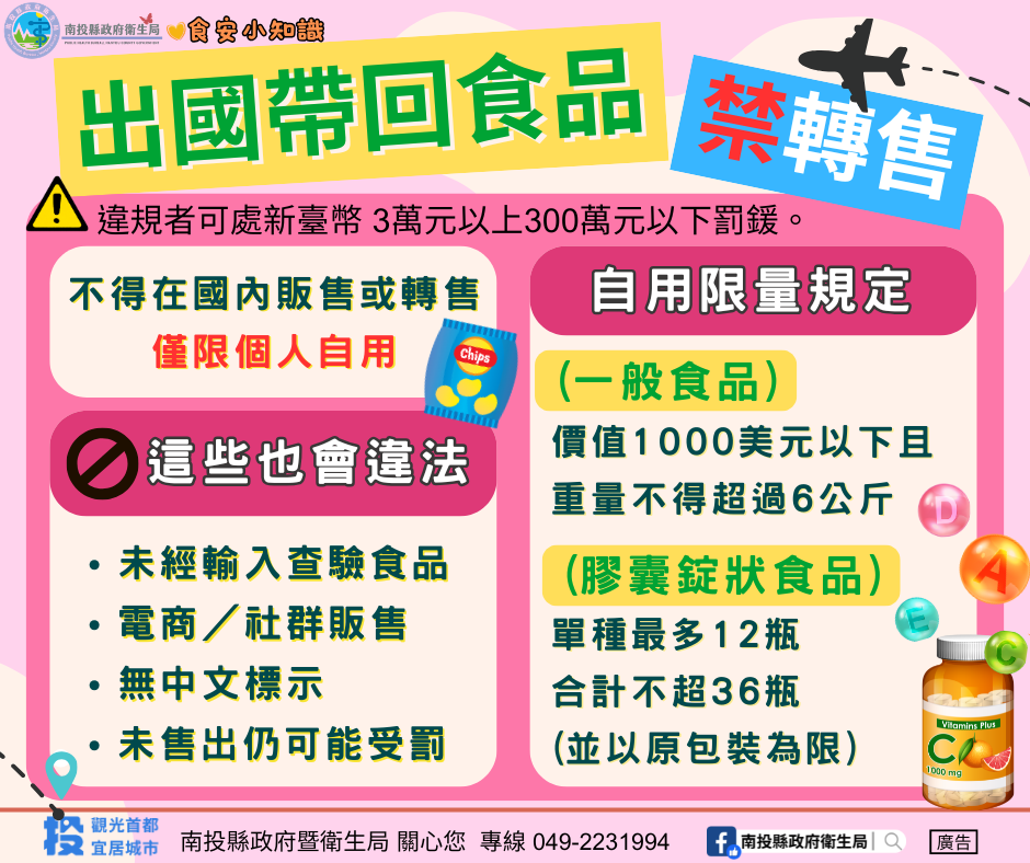 圖片-政府三層把關守護食安 進口食品帶回國勿轉售
