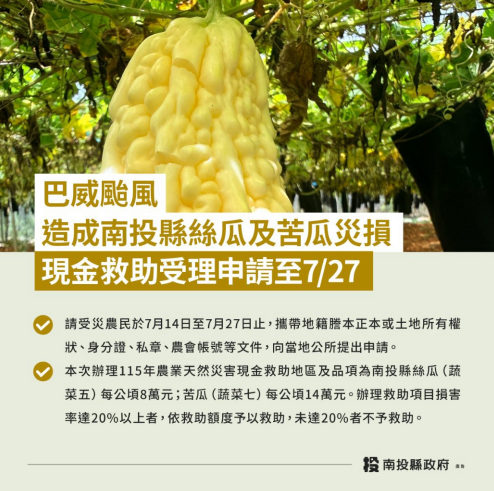 圖片-巴威颱風造成本縣農作物災損 農業部同意辦理現金救助