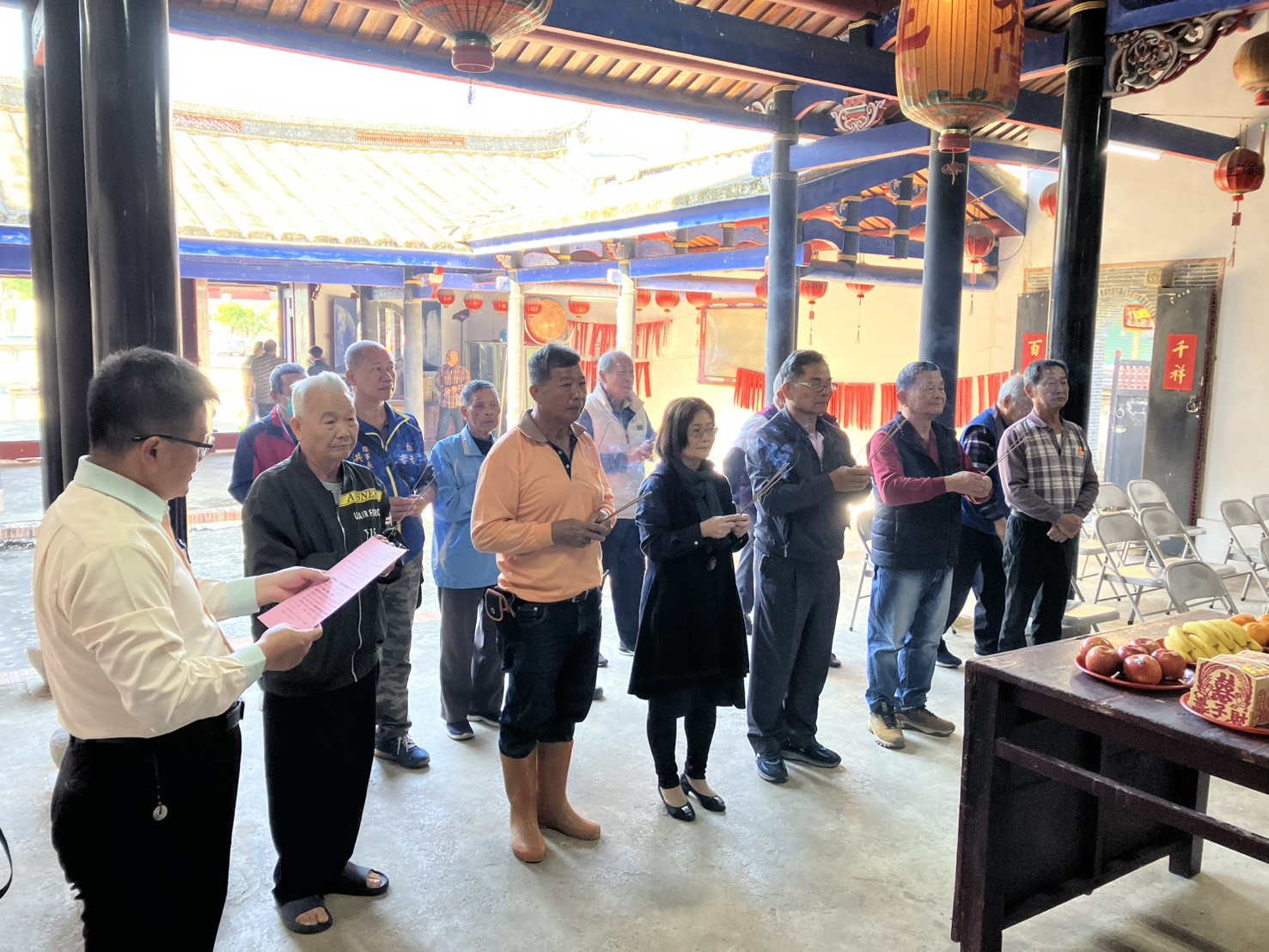 相關圖片1-「南投縣縣定古蹟草屯燉倫堂外牆及柱體局部修繕工程」於今（115）年一月十三日開工祈福。