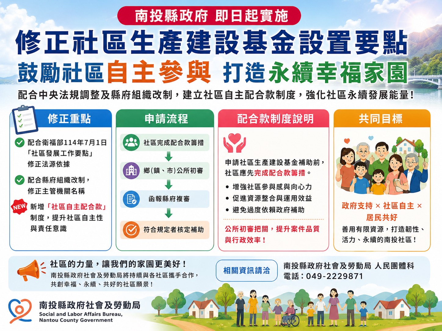南投縣社區補助新制上路!推「先自主後補助」最高原則